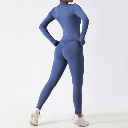 Hearuisavy 2Pcs Long-Sleeved Set Women Casual Outdoor Running Jackest Suit Yoga Clothing Quick Drying Push Up Fitness Sportswear.