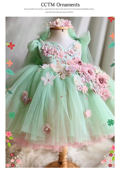 Luxuriöses und elegantes Schmetterlingsmädchen-Prinzessinnenkleid für 0–6 Jahre, formelle Jubiläumsfeier, flauschiges Kleid, Modellkunst, Aufführung.