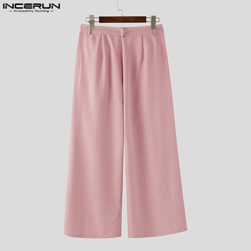 INCERUN Summer Men's Sets Solid Color Sleeveless Tops Tee Buttons Summer Long Pants Male Two-piece Suits Streetwear 2PCS S-5XL.