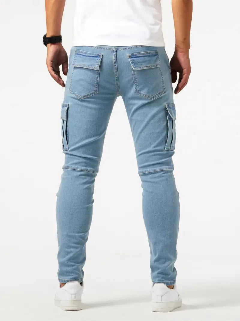 Neue Jeans Herren Seitentasche Skinny Jeans Schlank Einfarbig Hohe Taille Denim Bleistift Hosen Sommer.