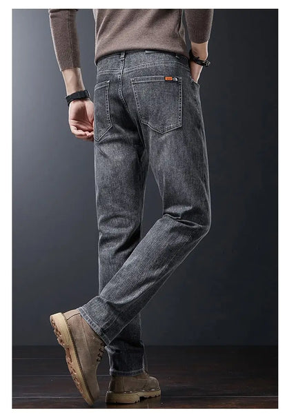 2025 New High Quality Jeans Men Baggy Pants Autumn Straight Cut Loose Solid Denim Pants Streetwear Fashion Pockets Vintage Man.