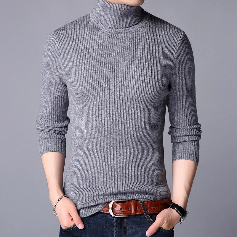 Turtleneck Pullovers Sweaters Men 2020 Autumn Winter Solid Color Long Sleeve Knitting Sweater Thickening Men's Bottoming Shirt.