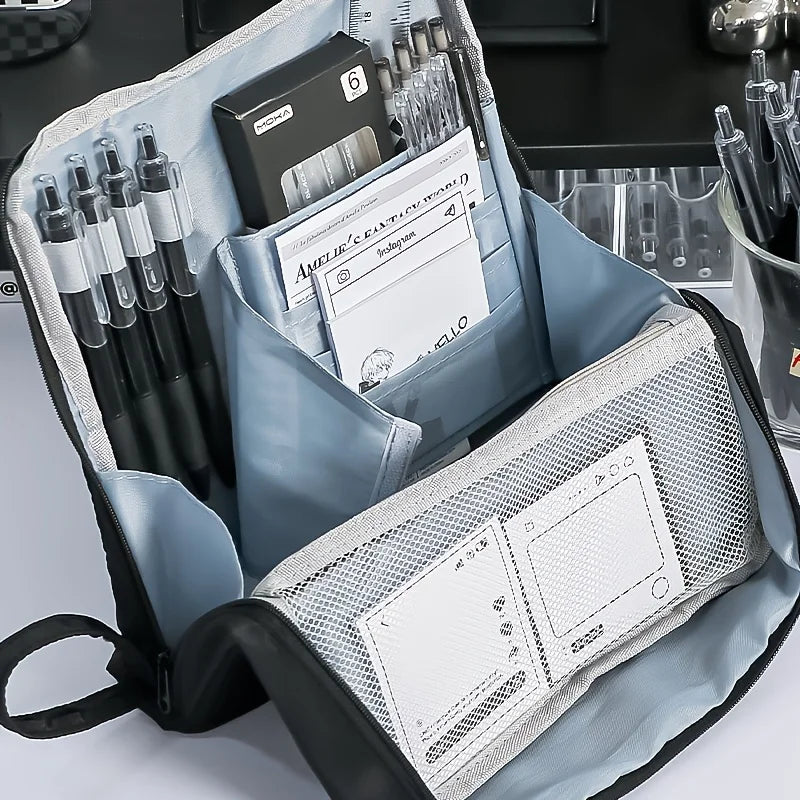 Waschbarer Federmäppchen-Organizer, großes Fassungsvermögen, mehrere Fächer, Netztasche, Aufbewahrungstasche für Schule, Büro, Reisen, Unisex-Geschenk.