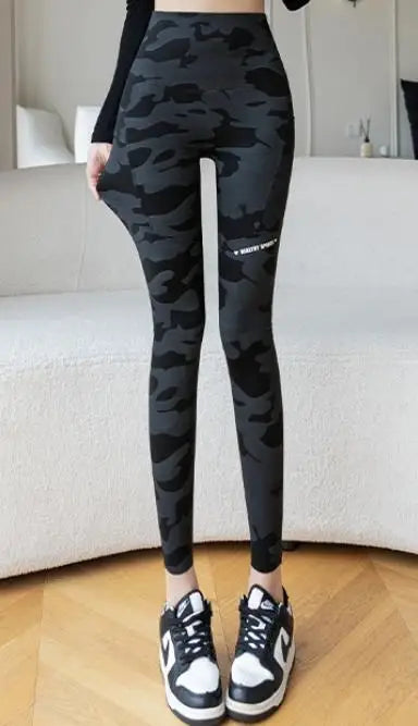Women Camo Shark Pants High Waist Pocket Leggings Big Size Stretchy Casual Pants Fashion Skinny Yoga Fitness Pants