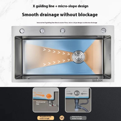 Stainless Steel Kitchen Sink Rice Grain Embossing Scratch and Abrasion Resistant Antifouling Large Single Slot Wash Dish Basin