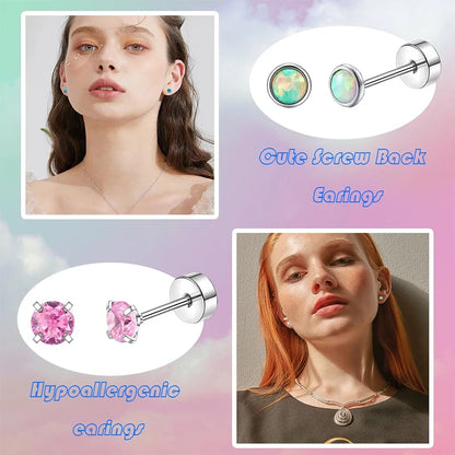 2PCS/Set Stainless Steel Heart Moon Earbone Stud Screw Ball Stud Earrings for Women Fashion Ear Tragus Cartilage Body Piercing.