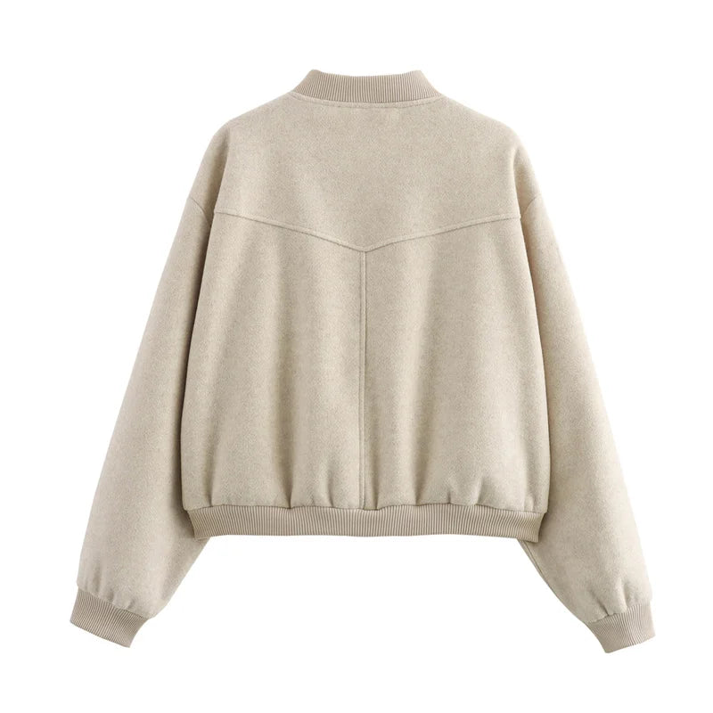 MUJER 2025, Damenjacke, abgeschnittene Bomberjacken für Damen, beige, schwarz, Tweed-Jacke, Damenmode, langärmelig, neu in kurzen Mänteln.