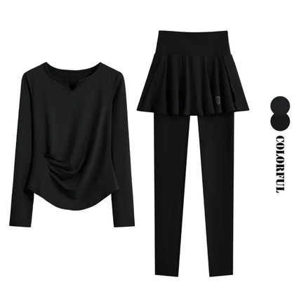 DRUR Autumn Yoga Set 2 Piece Sportswear Outfit Women Long Sleeve Workout Top High Waist Leggings Suit Tennis Sets 2pcs Tracksuit