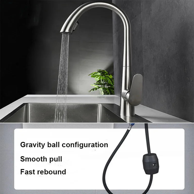 Pull Down Kitchen Faucet Hidden spray head Dual Modes Nozzle Hot Cold Water Mixer Crane Tap Brass Kitchen Sink Faucets