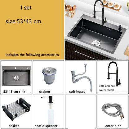 Kleines Küchenspüle über der Theke oder Udermount-Gemüsewaschbecken, Spüle für die Küche, schwarzer Edelstahl, nahtloses Schweißen