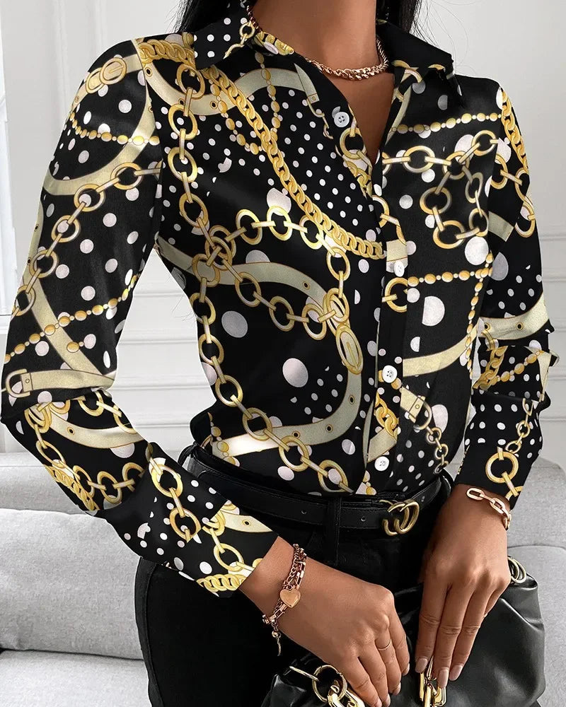 Summer New Women's Long-sleeved Shirt, Single-breasted Printed Shirts Fashion Casual Tops Camisa Female Chemise S-XXL.