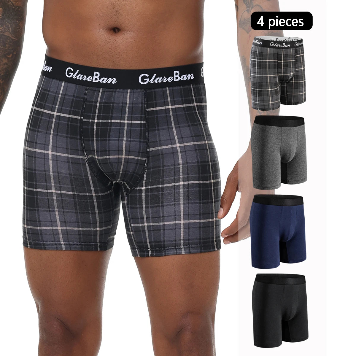 4-teiliges Set mittellange Boxershorts Herrenunterwäsche Baumwolle atmungsaktiv männliche Unterhose für Männer Homme Boxershorts Slips weiche Höschen