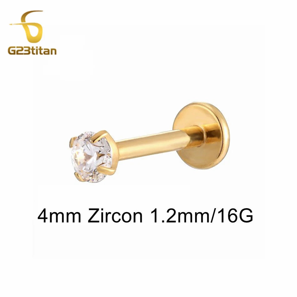 16G 18G Titanium Labret Stud Lip Ring Ear Helix Conch Trage Earring 2-4mm Zircon 0.9mm Internally Threaded Body Piercing Jewelry