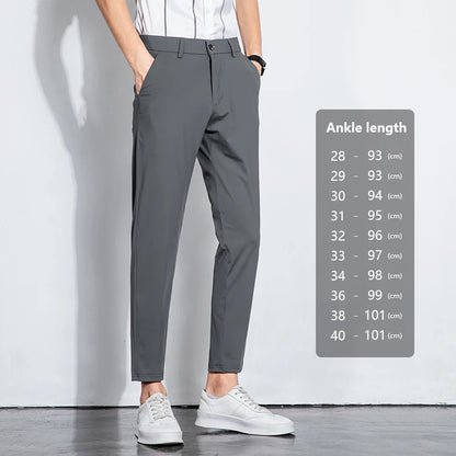 Summer Stretch Suit Pants Men Thin Business Solid Color Slim Ankle-Length Casual Formal Office Trousers Male Plus Size 28-38