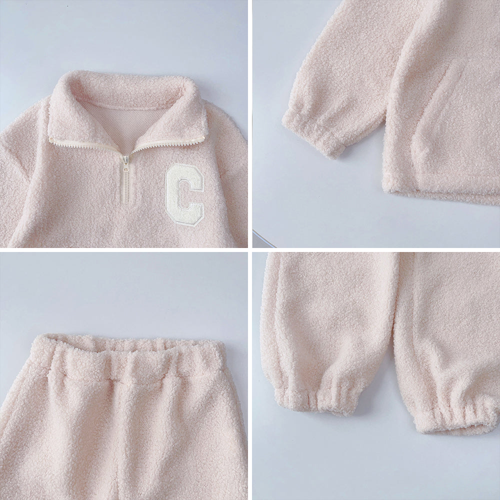 Bear Leader Girls' Set 2023 New Children's Autumn New Lamb Fleece Standing Collar Pullover Top+Pants Two Piece Kids' Fashion Set.