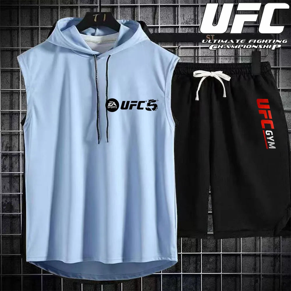 New Summer Men's Two Piece Set Casual T-Shirt and Shorts Set Fashion Short Sleeve Tracksuit Men Women Sports Suit Hooded T-shirt.