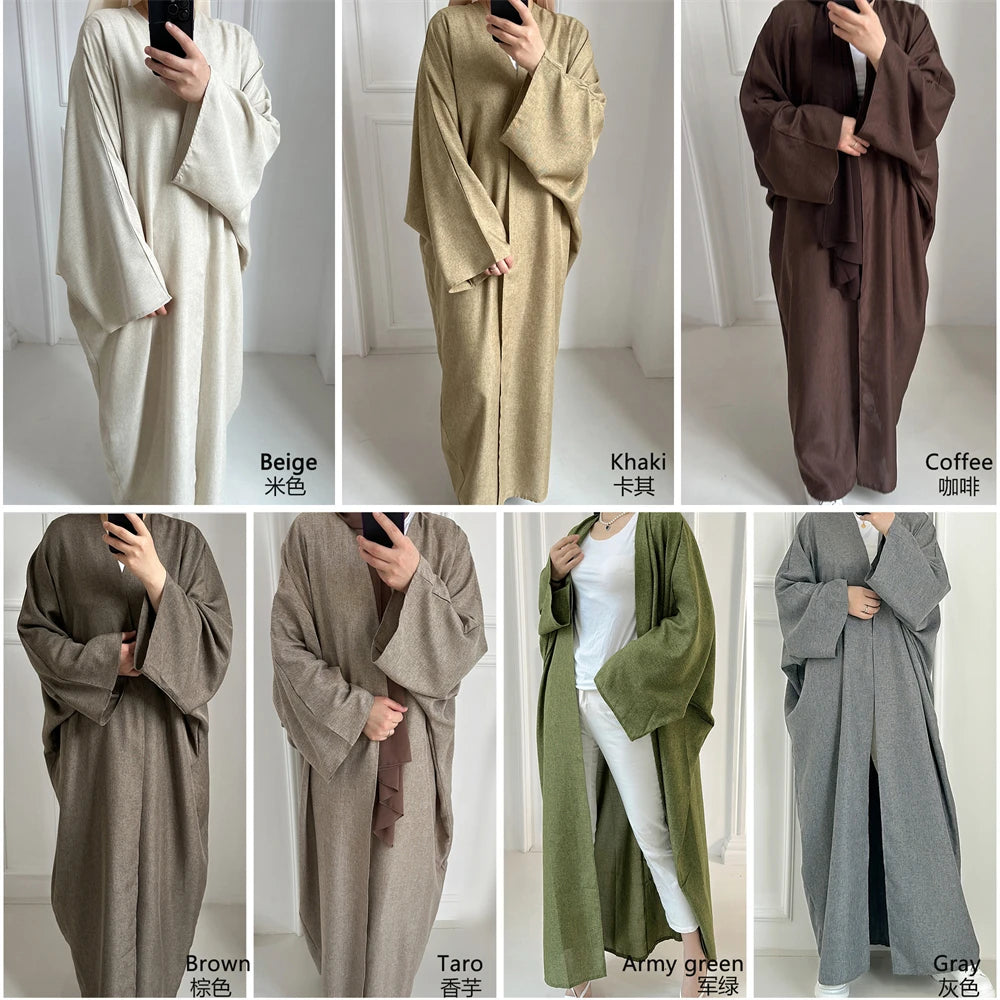 Eid Open Solid Color Batwing Abaya Dubai 2024 Modest Kimono Muslim Kaftan Dresses Abayas for Women Islam Kebaya Caftan Femmes.