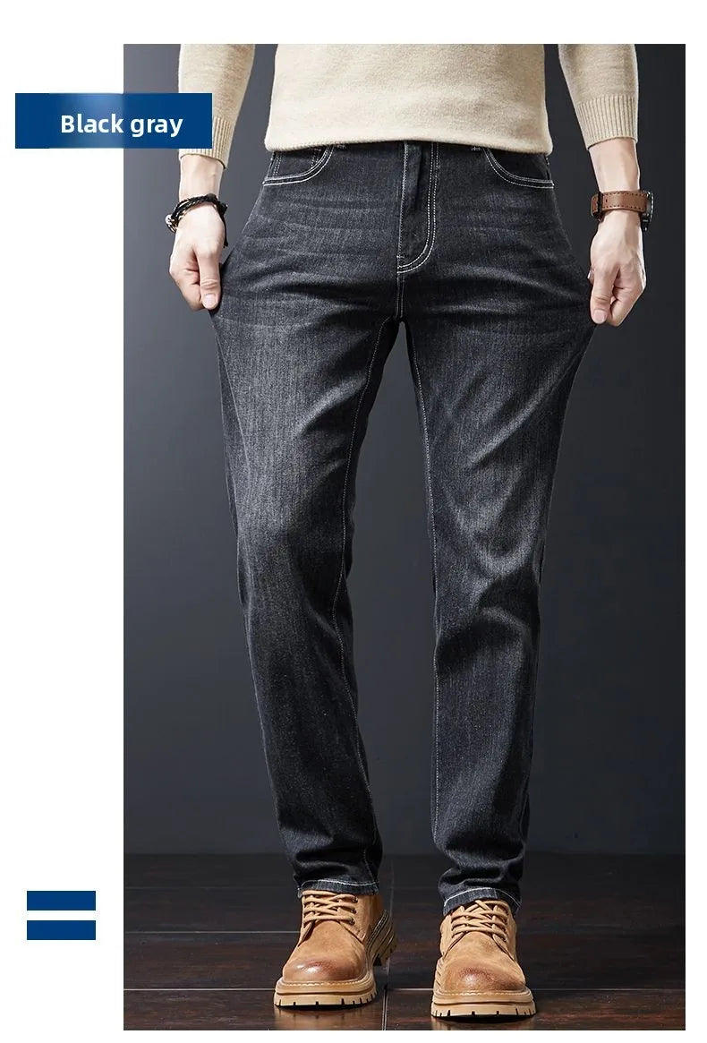 2025 New High Quality Jeans Men Baggy Pants Autumn Straight Cut Loose Solid Denim Pants Streetwear Fashion Pockets Vintage Man.