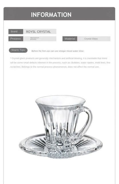 Crystal Glass Cappuccino Hot Drink Coffee Cup Simplicity Household Creative Transparent Flower Tea Hot Drink Cup and Saucer Set.