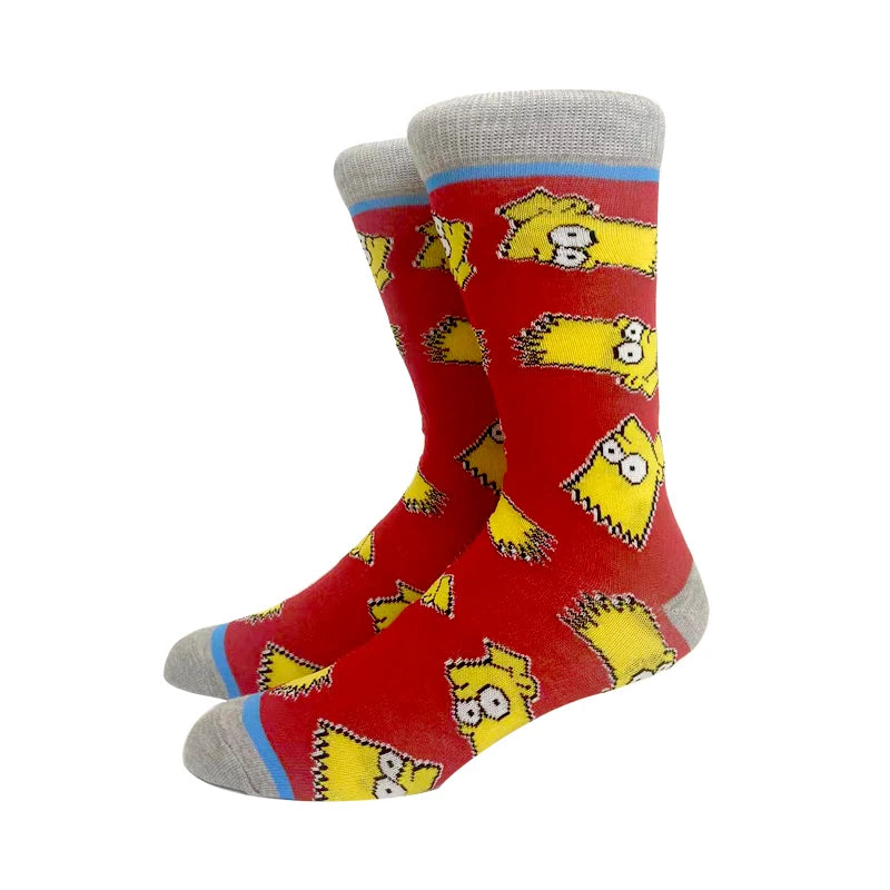 New 1 Pair The Simpsons Harajuku Women Men Socks Cartoon Personality Skateboard Socks Anime Middle Tube Cotton Unisex Socks
