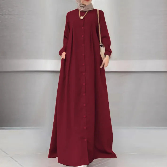 2025Spring Autumn Maxi Long Dress Women Muslim Long Sleeve Dress Loose Casual Dresses Vintage Hijab Islamic Clothing Caftan Robe.