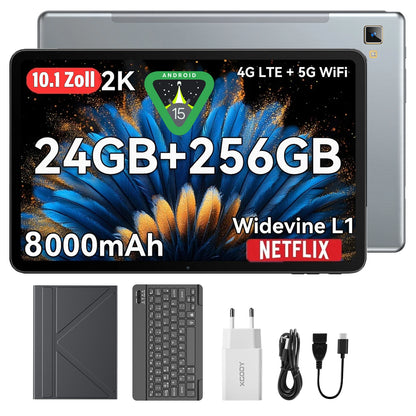 XGODY Newest P60 PRO Tablet Android 15 24GB(8+16)+256GB Octa core Dual SIM 4G LTE Free Keyboard Case/Charger 10.1 inch 8000mah.
