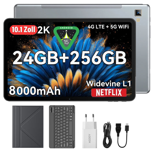 XGODY Newest P60 PRO Tablet Android 15 24GB(8+16)+256GB Octa core Dual SIM 4G LTE Free Keyboard Case/Charger 10.1 inch 8000mah.