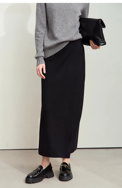 AMII Minimalist Elegant Basics Knitted Skirts for Women 2024 Winter New Elastic Waist Straight Lady Commuter Long Skirt 12443250