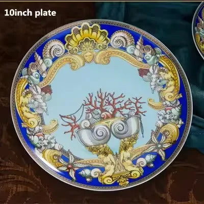 Luxury Blue Ocean Bone China Dishes Plates Western Clubhouse Upscale Heart Of The Sea Ceramic Tableware Decorative Plate