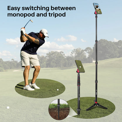 Manbily GF-M25 Aluminum Magnetic Golf Monopod Selfie Stick with Ground Spike Stakes Magnetic Tripod Stand for Golf Traing.