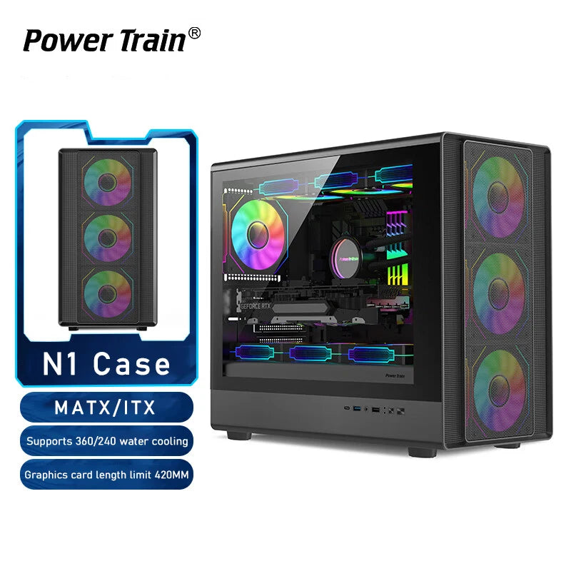 Power Train N1 MATX ITX Case Glass Side Transparent Host Shell Desktop Computer 360 Water-Cooled Mesh ventilation PC Casings.