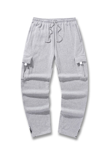 Mens Sweatpants Straight Fit Casual Pants Autumn Winter Men Running Jogger Sports Gym Trousers Solid Color Multi-pocket Pants.