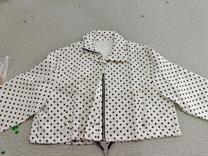 TRAFZA Herbst Polka Dot Gedruckt Jacke Für Frauen Lange Ärmel Rollkragen Zipper Mit Taschen Kordelzug Lose Vintage Mäntel.