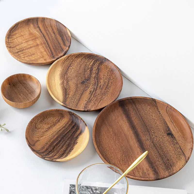 Natural Wood Hand-made Dinner PlatesUnbreakable Plate Sushi Dessert Fruit Bread Snack Tray Kitchen Bar Tableware Home Decoration.