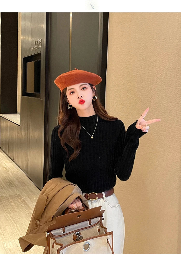 2025 gestrickte Pullover Dicke Warme Rollkragenpullover Frauen Tops Gefüttert Pullover Herbst Winter Streetwear Jersey Strickwaren Jumper