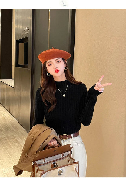 2025 gestrickte Pullover Dicke Warme Rollkragenpullover Frauen Tops Gefüttert Pullover Herbst Winter Streetwear Jersey Strickwaren Jumper