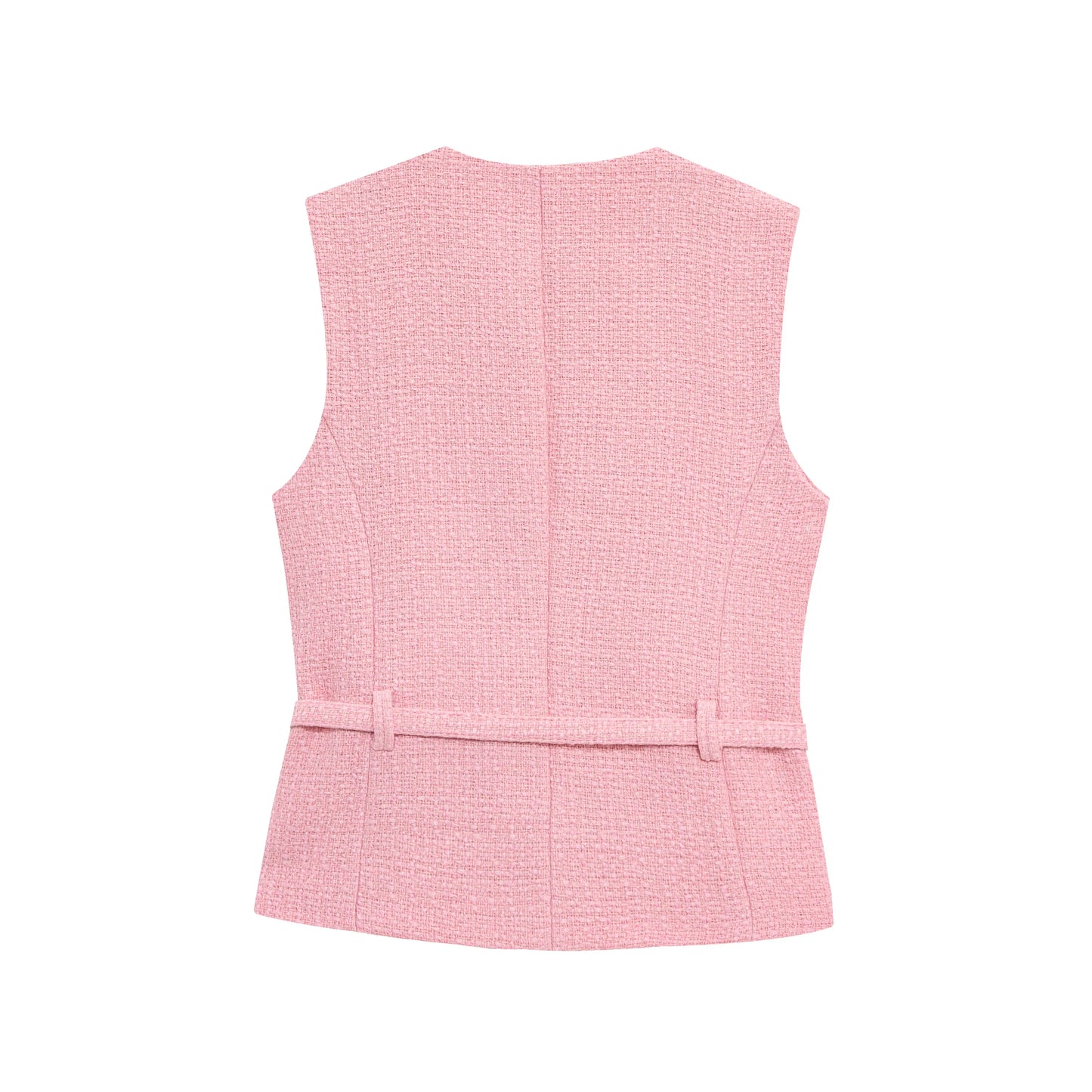 TRAFZA Frauen Elegante Solide Gürtel Westen Tops O Neck Metall Taste Ärmellose Weste Büro Dame Oberbekleidung Casual Blazer Tops.