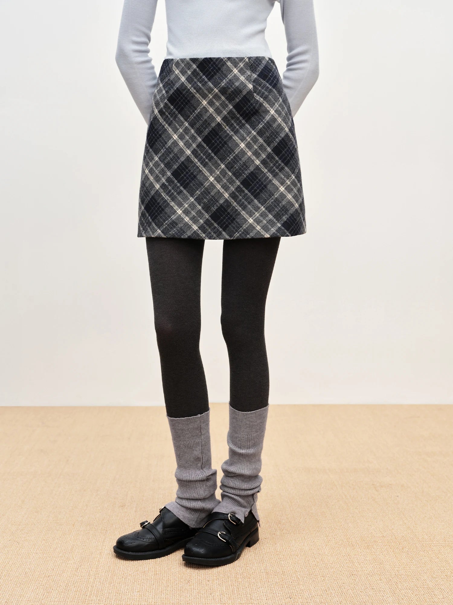 FSLE Autumn Party Skirt High Waist Retro Plaid Knit WoolShort Skirt For Women 2025 Fall Winter New Arrival Y2K Mini A-line Skirt.