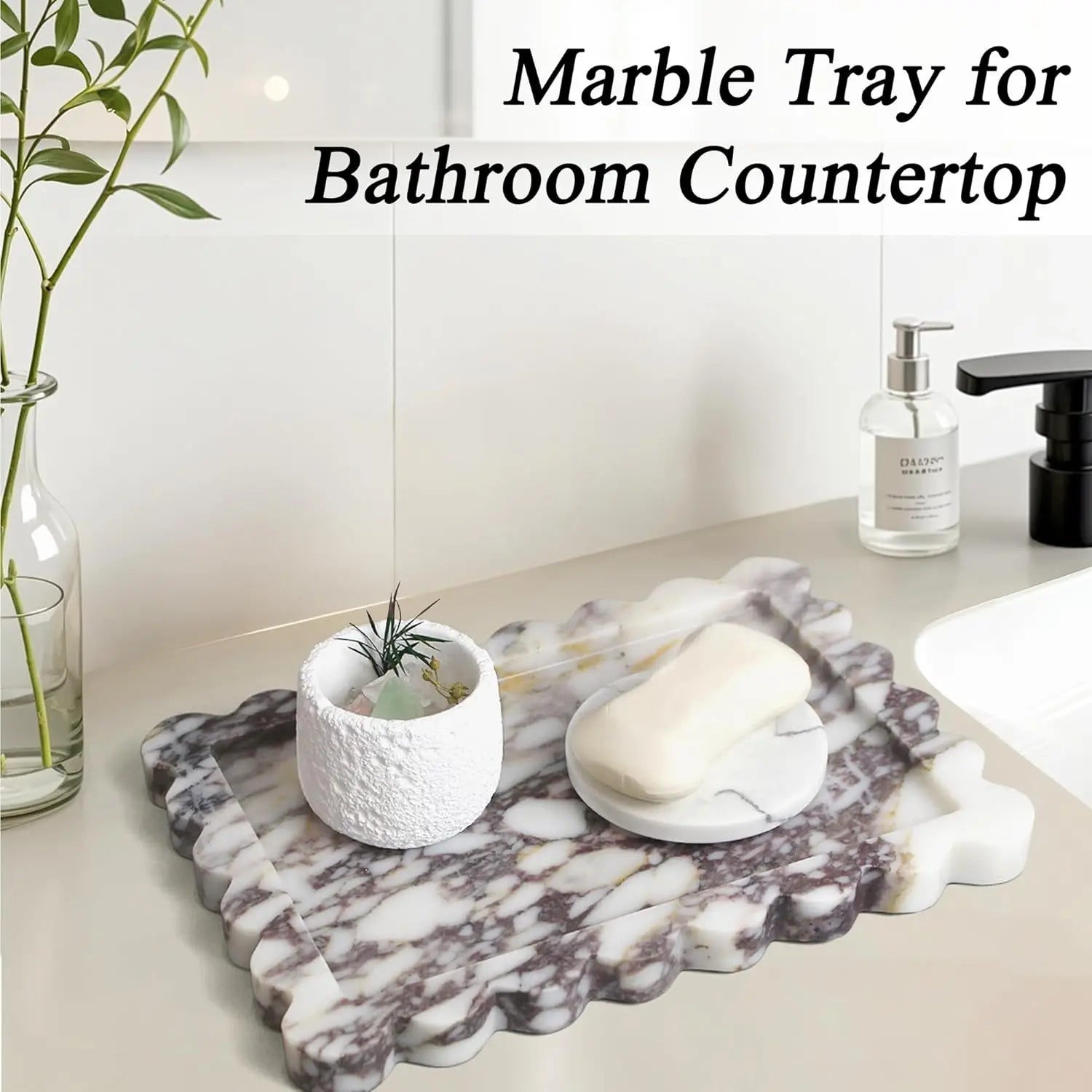 Calacatta Viola Scalloped Marble Tray, Natural Marble Stone Tray, Luxury Decorative Trays for Bathroom, Vanity, Home Decor.