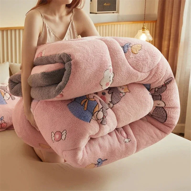 Winter Thicken Blanket Quilt Lamb Wool Double Layer Thick Warm Blanket 150/180/200 Comforter Throw Blankets for Beds Bedding 이불