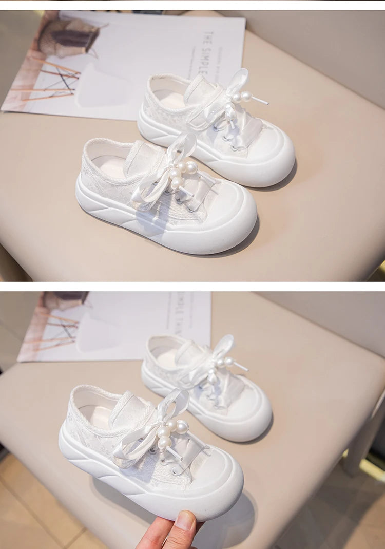 Children’s Casual Sneakers for Girls 2025 Autumn New Toddler Canvas Shoes with Shiny Bow Non-slip Breathable Kid Cotton Sneakers.