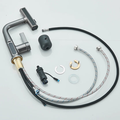 Waterfall Temperature Digital Display Basin Faucet Lift Up Down Stream Sprayer Hot Cold Water Sink Mixer Wash Tap For Bathroom