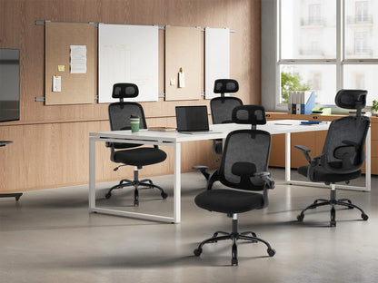 Ergonomischer Büro-Computer-PC-Schreibtischstuhl, drehbarer Netzstuhl mit Rollen, verstellbare Kopfstütze, Lordosenstütze, Heimarbeitsstuhl