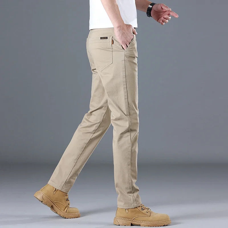 Men's High Quality Pure Cotton Classic Solid Color Casual Pants Business Stretch Slim Straight Brand Trousers Male Autumn New.