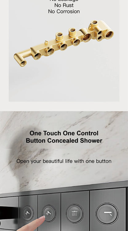 Deckenmontiertes thermostatisches LED-Digitalanzeige-Duschsystem. Eingebetteter Badmischer aus Messing im Wasserfallstil für heißes und kaltes Wasser