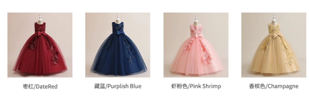 Kinder Party Kleid für Mädchen Hochzeit Brautjungfer Geburtstags kleider Kinder Spitze Stickerei Blumen mädchen Prinzessin Kleider Ballkleid.