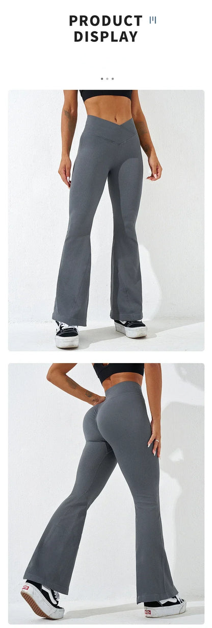 Sexy Slim Flared Pants Cross Waist Legging Women Seamless Gym Running Cycling Knit Yoga Stretch Butt Lift High Waist Pants.
