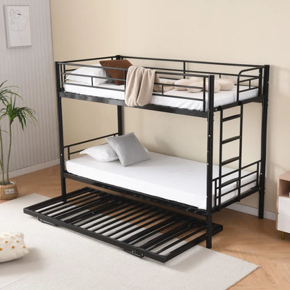 Etagenbett aus Metall, 90 x 200 cm, Etagenbett mit ausklappbarem Bett, erweiterbar auf zwei Einzelbetten oder Erwachsenenbetten, Schwarz