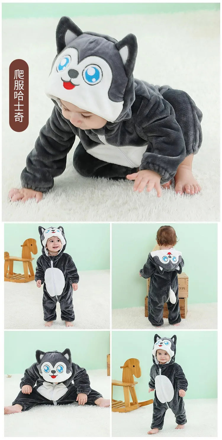 Husky Stram pler Baby Boy Girl Pyjama Neugeborene Bebe Kleidung niedlichen Body suits Flanell warmes einteiliges Winter Halloween Tier Outfit.