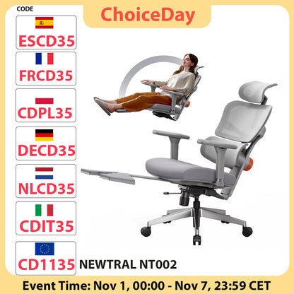 NEWTRAL NT002 Ergonomischer Stuhl, adaptive Untersetzer mit Fußstütze, 4 Rückenlehnen, verstellbare Rückenlehne, Armlehne, Kopfstütze